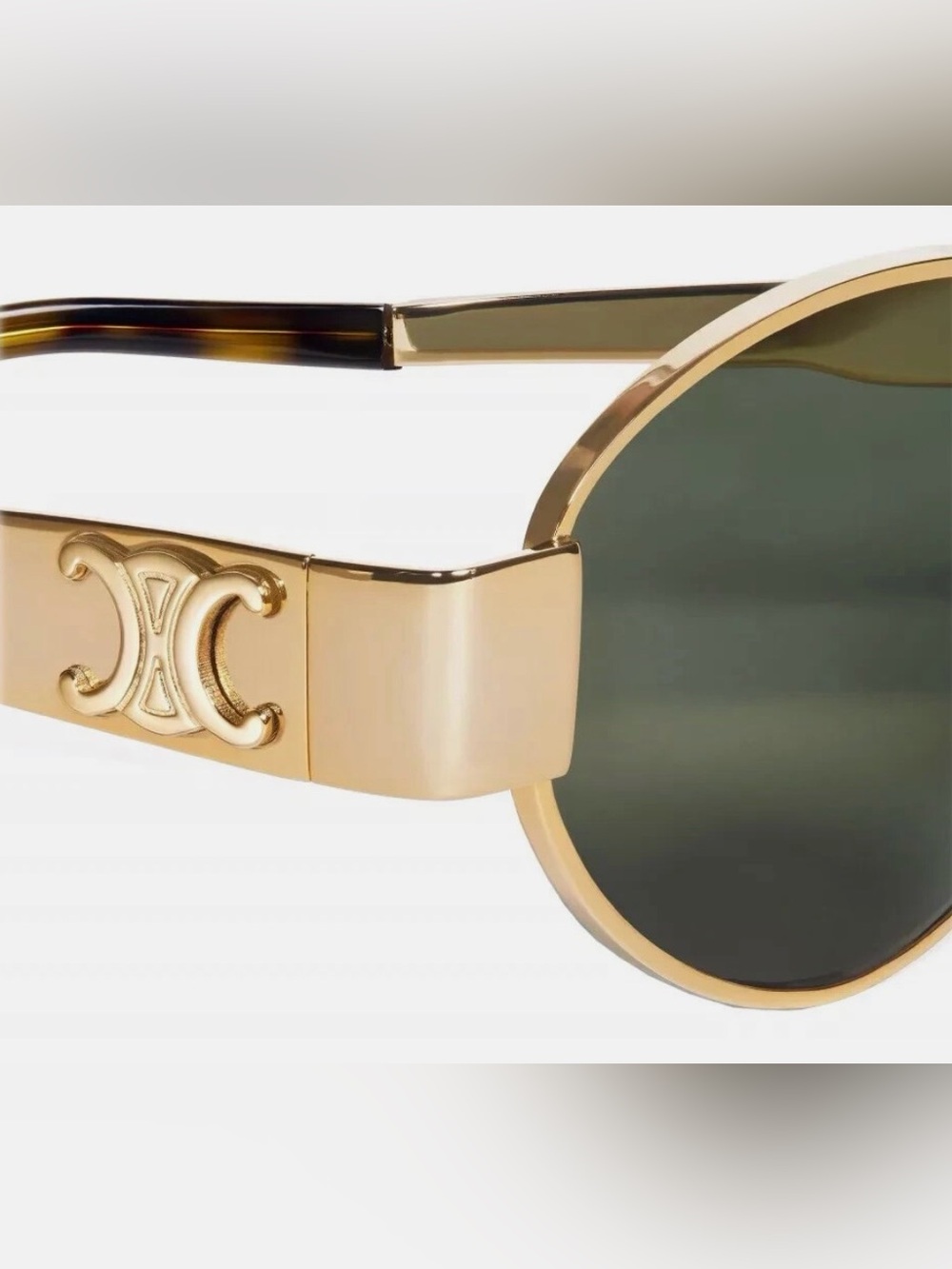 Celine Triomphe 3N Gold Metal Oval Frame Sunglasses with Green Lenses - Picture 3 of 12